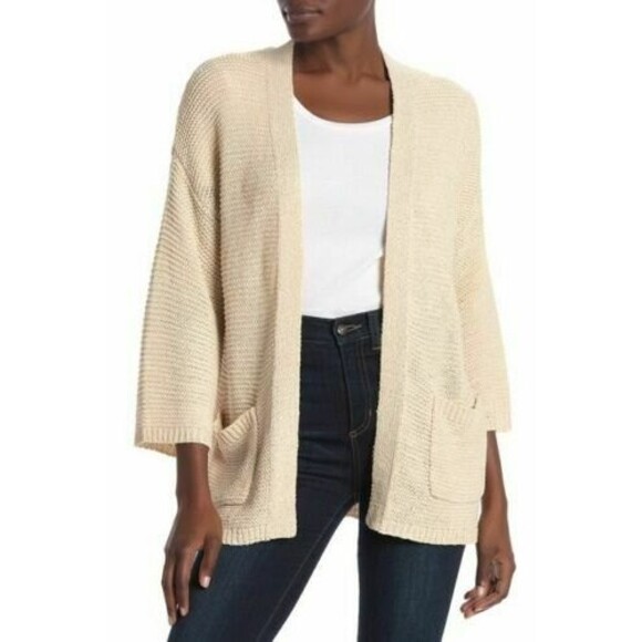 Ceny Open Weave Cardigan Sweater Top Size S Pockets Ivory NWT B43 - Picture 1 of 6